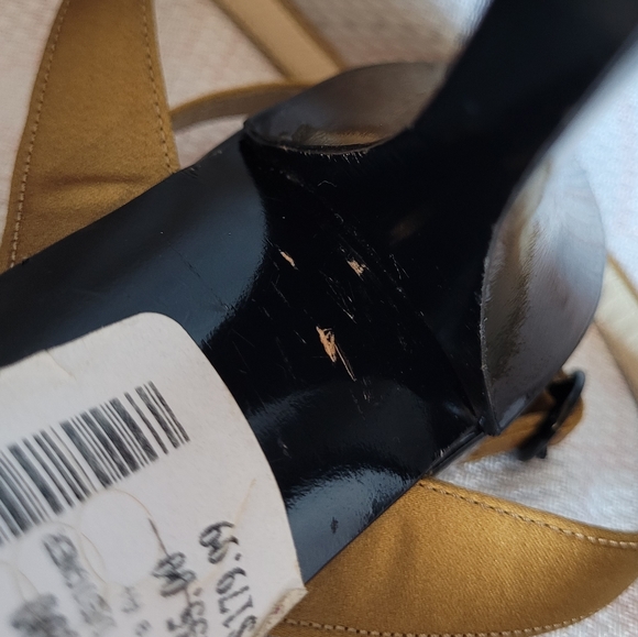 NEW YSL SAINT LAURENT BLACK & GOLD SIZE 37 HEELS - Picture 9 of 11